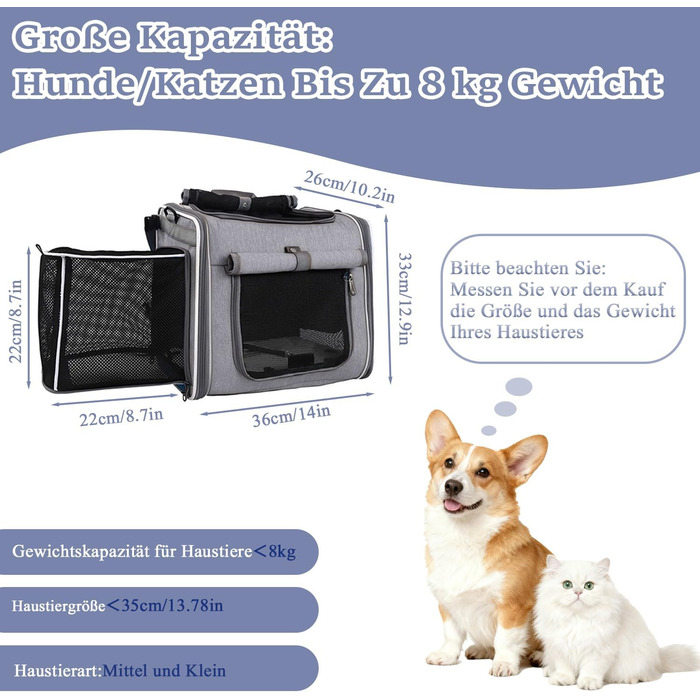 Корзина для собак на велосипед Cnwinu, передня, розширювана, складна, з 4 дверцятами та сітковими вікнами, для маленьких та середніх собак та котів