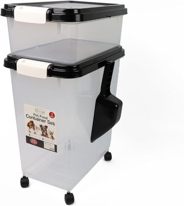 DIVCHI Контейнер для зберігання корму для тварин 3 шт. з мірною ложкою, для собак, котів, чорний