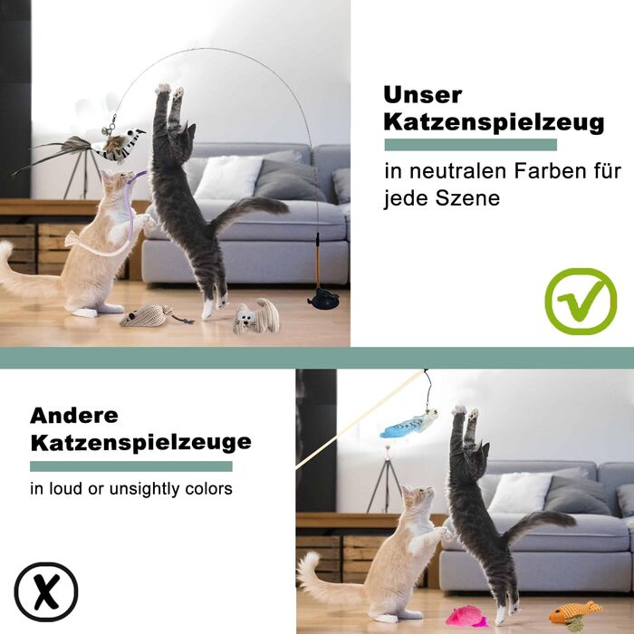 Інтерактивна іграшка для котів CUUOOT 7-в-1: джиґлер, іграшка-пір'їнка, катенок, мотузка для кусання, набір з котячою м'ятою.
