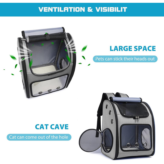 PETCUTE Рюкзак для собак і котів, дихаючий, знімний килимок, складаний, регульований, сірий