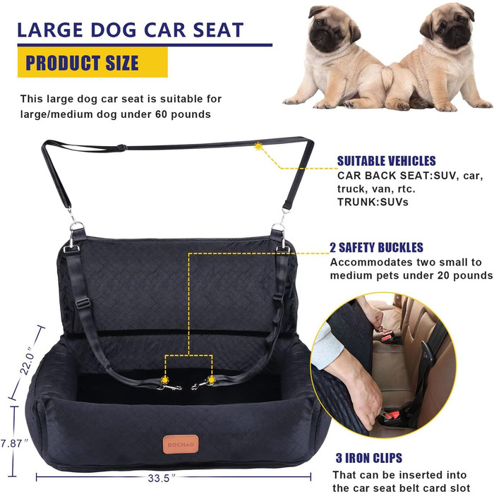 Автомобільний лежак для собак великих та середніх порід, подорожний лежак-клітка, зручний та безпечний. Багатофункціональний дизайн – перетворюється на лежак або подушку для собак (Сірий, XL). Лежак для собак великих порід (Чорний, великий).