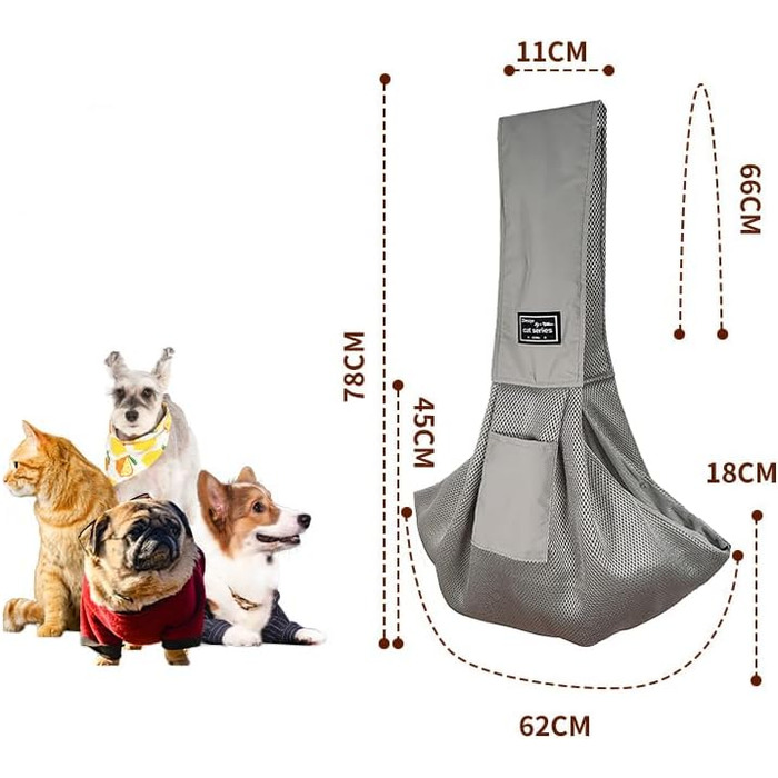 Сумка-кенгуру для собак до 5 кг, сіра: зручна переноска для тварин, сумочка для вигулу, переноска для котів та собак