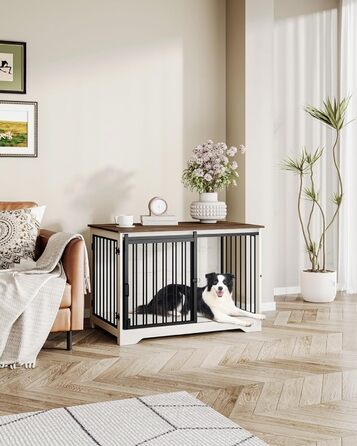 Будиночок для собаки Hzuaneri 100 см з дверцятами, дерев'яний, для дому, біло-коричневий