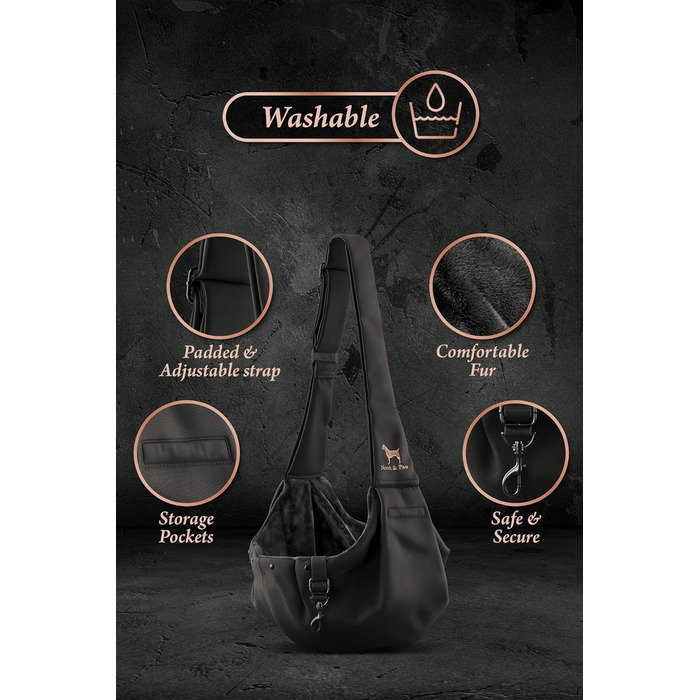 Транспортувальна сумка для собак Noah & Paw до 5 кг з регульованим ременем та м'яким хутром, подвійний захист, преміум-тканина Twill