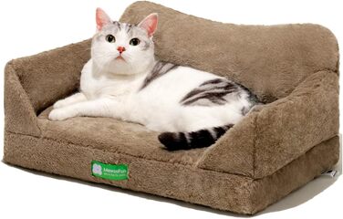 Диван-лежак для котів і маленьких собак MEWOOFUN, знімний і праний чохол, нековзка основа, коричневий, розмір S