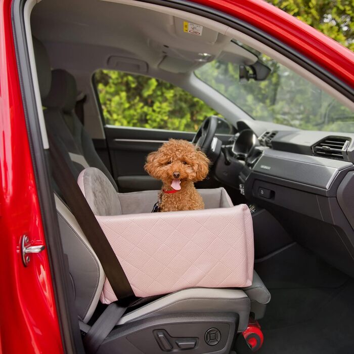 Автоматичний автокрісло для собак 2в1 | Універсальний автокрісло для собак та котів на заднє та переднє сидіння | Крісло-ліжко для собак та котів | Штучна шкіра, плюш | 48 x 48 см (Рожевий)