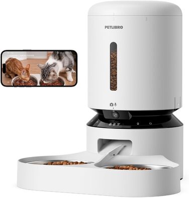 Автоматична годівниця для котів і собак PETLIBRO 5L з 1080P WiFi-камерою, 2 миски, керування через додаток, нічне бачення, сенсор низького корму, до 10 годувань