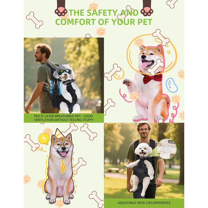 Рюкзак для тварин: переноска для собак та котів, регульована, чорний, L