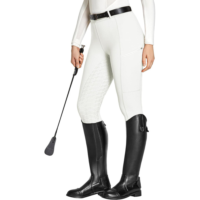 Легінси для верхової їзди FitsT4 для жінок та дівчаток, білі, з повним силіконовим покриттям, кишенею для телефону та петлями для ременя. Ідеально для верхової їзди та тренувань коней. Розмір M