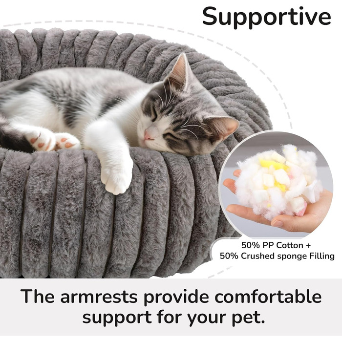 Килимок для кота, круглий, у вигляді подушки-бублика, для домашніх тварин, для маленьких собак, знімний, м'який, з антиковзким дном (50 x 50 см) (60 x 60 x 20 см, сірий)