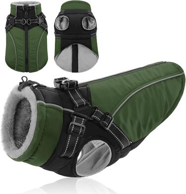 Зимовий теплий наповнювач для собак, водонепроникний, з нагрудником, для малих та середніх порід, розмір XS (35 см), зелений