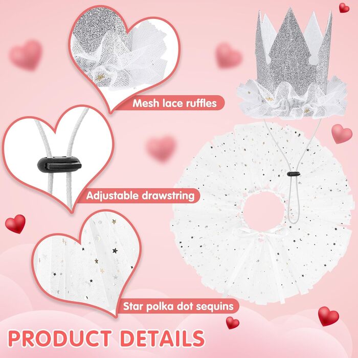 Сукня для собак SCENEREAL на весілля з банданою, комірцем-бантиком та короною, комплект для собак, дівчаток, цуценят, кошенят, аксесуари для вечірки, спідниця-тьюль, костюм для маленьких, середніх та великих собак, білий (Весільний)