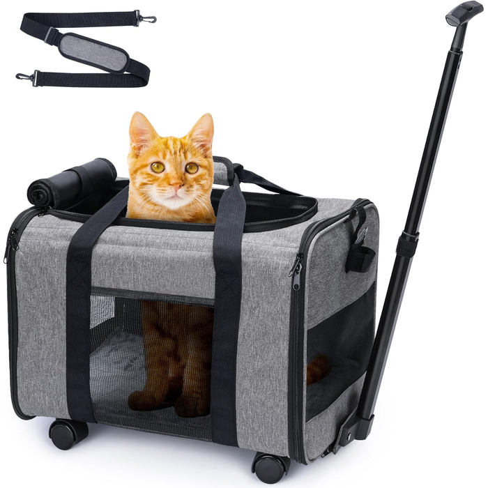 Транспортна сумка для собак та котів до 9 кг з колесами, переноска для авіаперельотів, сіра