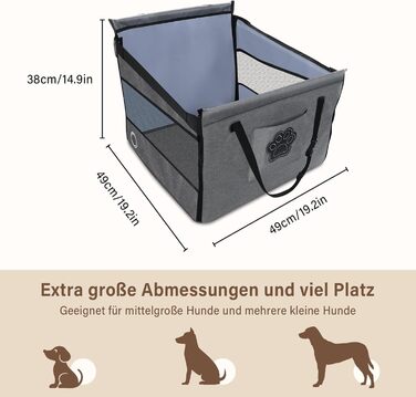 Автокрісло для собак - сіре автокрісло для малих та середніх собак, водовідштовхувальне, з сіткою та ременем безпеки, складане, підходить для будь-якого авто