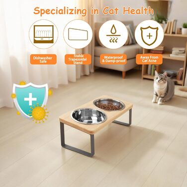 Підвищена годівниця для котів з нержавіючої сталі (907.2 г), антиковзаюча, нахилена під 15°, для котів та цуценят