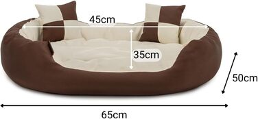 Ліжко для собак Lionto 4-в-1 з двостороннім подушкою, 65x50 см, з міцного оксфорду, водовідштовхувальне, для собак та котів, з глибоким входом, включає декоративну подушку, коричневе/бежеве