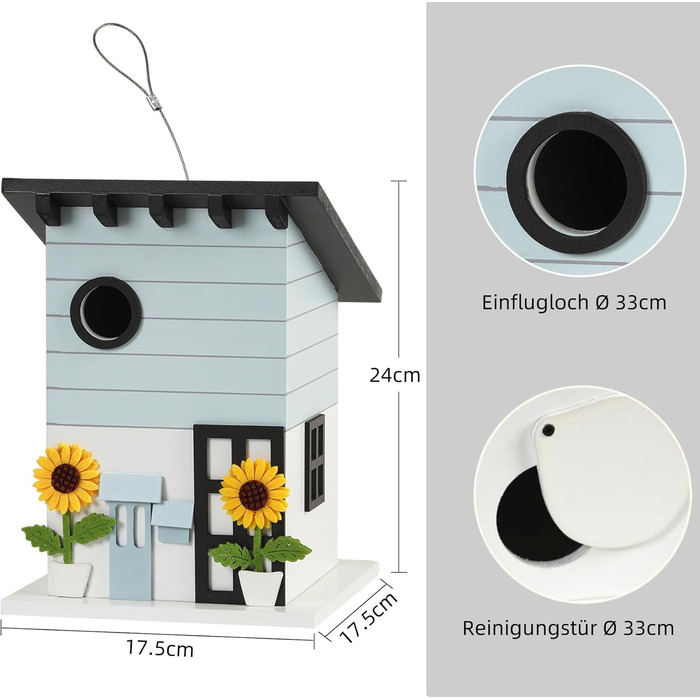 Дім для птахів JUJOYBD - дерев'яний годівниця для птахів у стилі кантрі, для саду, балкону та тераси, з отвором 33 мм