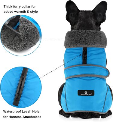 Зимовий теплий одяг для собак Dogchee: куртка з флісовим коміром, тепла підкладка, для маленьких, середніх та великих собак, XXL (обхват грудей 78-100 см, довжина спини 61 см), блакитний