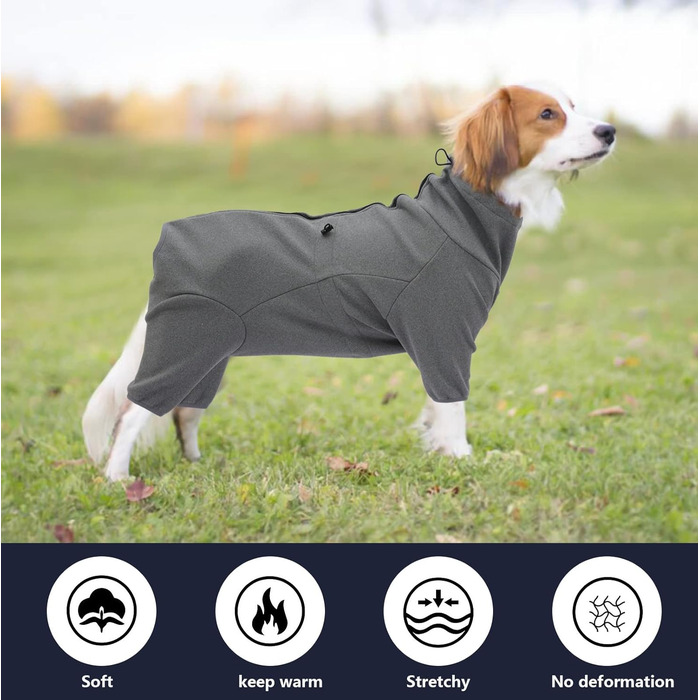 Теплий флісовий халат для собак, цільнотіла куртка на 4 лапах, регульований пуловер на блискавці, зимовий одяг, ідеальний для собак в приміщенні та на вулиці, для маленьких, середніх собак (xs, сірий)