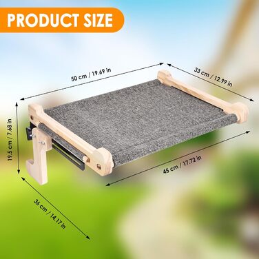 Кігтечка-ліжко для котів на підвіконня, 45x36 см, міцна дерев'яна платформа, з тканиною, для сну та сонячних ванн