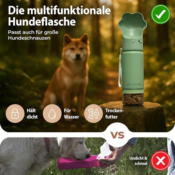 Hana Pets: Поїлка для собак у дорозі з кришкою та контейнером для їжі - ідеальна для подорожей та активного відпочинку. Ізольована фляга з нержавіючої сталі з додатковим кришкою та карабіном.