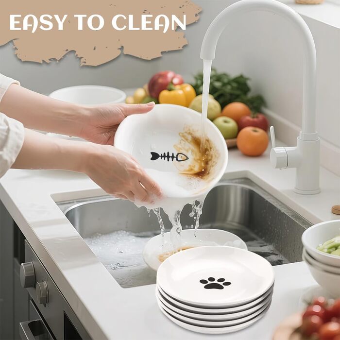 Набір мисок для котів з кераміки (4 шт.) з неслизьким дном, анти-відрижка, широкі та плоскі миски для кошенят та дрібних тварин