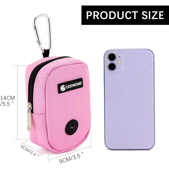 Сумка для ласощів та пакетиків для вигулу собак COOWONE, рожевий колір, з дозатором пакетиків