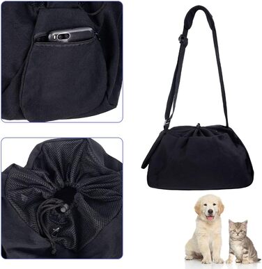 Сумка-переноска для собак та котів Lwuey, чорна, до 8 кг, регульований ремінь, дихаюча, для подорожей