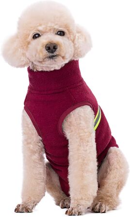 Теплий пуловер для собак з флісу та світловідбиваючою жилеткою. Зручний, теплий, для цуценят та дорослих собак. (Зелений, розмір M, червоний)