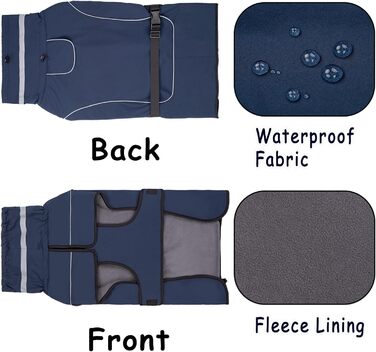 Водонепроникний зимовий одяг для собак: теплий пуховик, куртка, флісовий светр, одяг для собак з коміром з хутром, світловідбиваючий, для малих, середніх та великих собак, водонепроникний, колір морської хвилі (M)