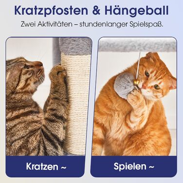Ігровий комплекс для котів Katzenbaum (139 см) з гамаком, збільшеними платформами та сизалевими стовпами для дряпання, багатоярусний когтеточка-замок, світло-сірий
