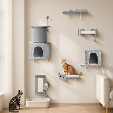 Комплекс для котів BYBYME з гамаком, ліжком та когтеточками, 6 предметів, сірий