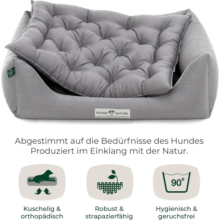 Ортопедичне ліжко для собак HOUND & NATURE Zermatt, корзина для собак середнього розміру з високим бортиком, м'яке собаче ліжко з подушкою (M - 95x70 см, світло-сірий)