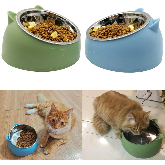 Набір мисок для котів та собак Kathson: нахил 15°, антивитікання, для кошенят та собак (білий/чорний)