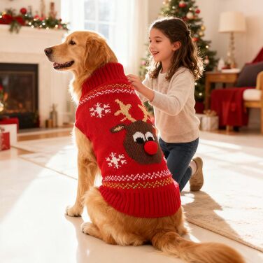 Святковий пуловер для собак, теплий, з рожевим оленем, червоний, для вихідних, з короткими рукавами, X-Large
