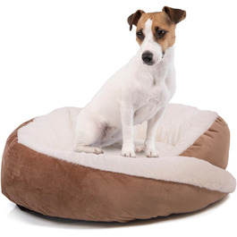 Кругле ліжко для собак Wallace & Jones Grace - зручний лежак для собак середніх порід | М'яке ліжко з бортиками, неслизьке | Колір коричнево-бежевий | Розмір M | 60 x 60 x 18 см