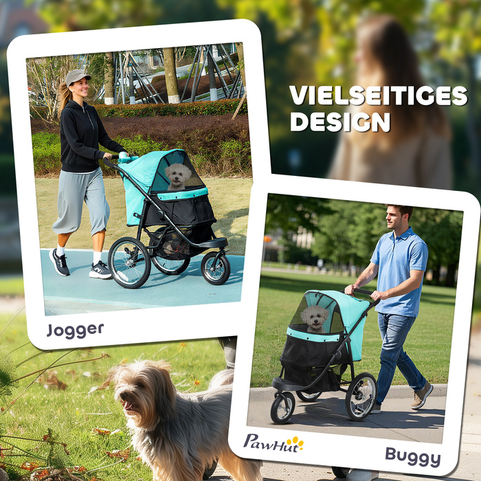 PawHut Коляска для собак Jogger Dog Buggy Складна для маленьких собак і кішок до 10 кг Cat Buggy з 3 великими гумовими колесами, подушками Сітка Вікна Кошик для зберігання Котяча коляска з безпечними повідцями, бірюзова | Аосом