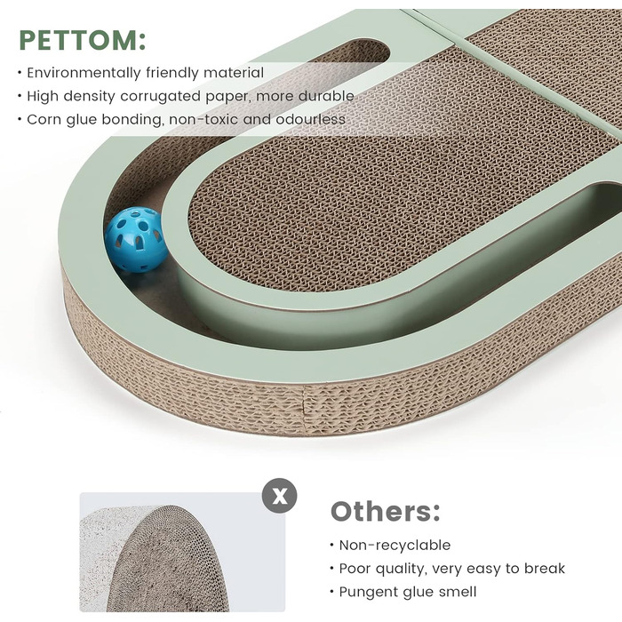 Кігтеточка PETTOM для котів з м'ячиком, двостороння, 66*30*4 см