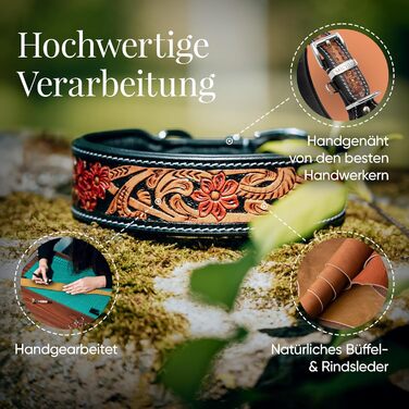 Нашийник для собак MICHUR Flora: шкіряний, з червоним квітковим візерунком, чорний/червоний/коричневий, розміри 51-58,5 см