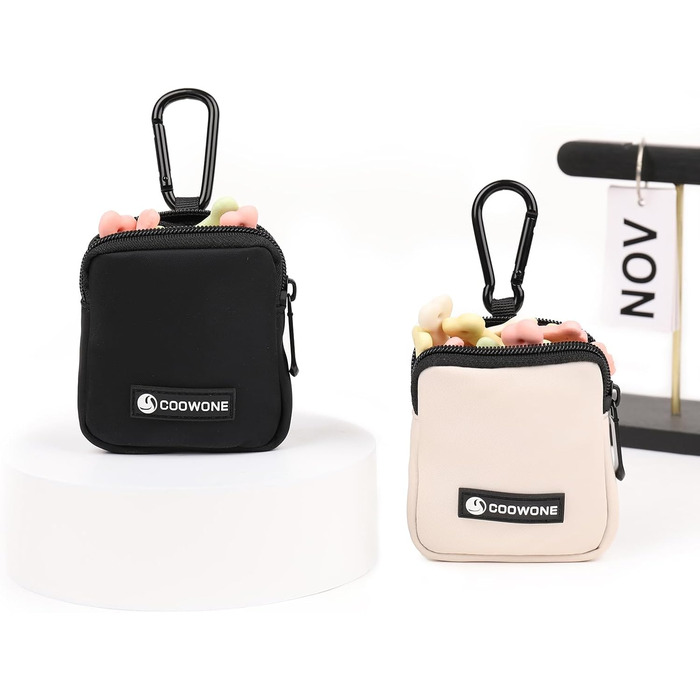 Сумка для ласощів для собак COOWONE з кликером для дресирування, водонепроникна, з тримачем для пакетів, чорна та бежева