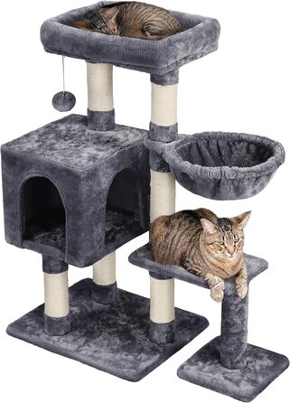 Yaheetech Когтеточка для котів 96 см, котячий дерево, з сизалем, плюшева будка та кошик, темно-сірий