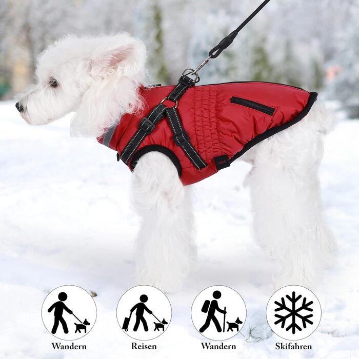 Теплий зимовий одяг для собак та котів - куртка, водонепроникний, зелений (XXL, червоний)