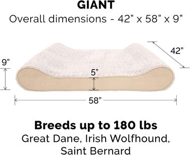 FurHaven Ортопедичне ліжко для собак великих порід знімний, пральний чохол, для собак до 81,6 кг, ультрам'яке штучне хутро та велюр, розкішна лежанка, кремовий колір, розмір 147 x 107 x 23 см