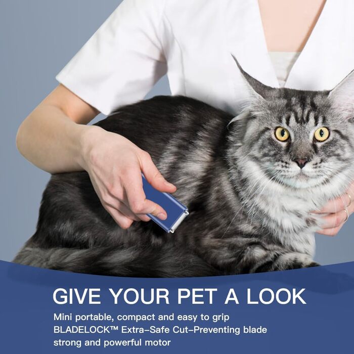 Електричний міні-набір для догляду за котами, акумуляторний, Type C, бездротова машинка для стрижки шерсті котів з матовим покриттям, легка, для кошенят/цуценят/кроликів/маленьких тварин, блакитний