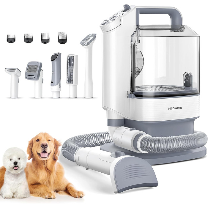Машина для стрижки собак Meowant з 5 насадками та контейнером 3.2 л. Тиха машинка для грумінгу собак та котів. Включає пилосос для шерсті з щіткою для догляду та прибирання