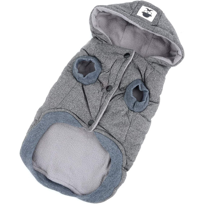 Зимова куртка для собак маленьких порід Ranphy з капюшоном, тепла флісова підкладка, бавовняний халат для домашніх тварин, вітронепроникна куртка, капюшонна куртка для котів, сірий L (Обхват грудей: 42 см), сірий