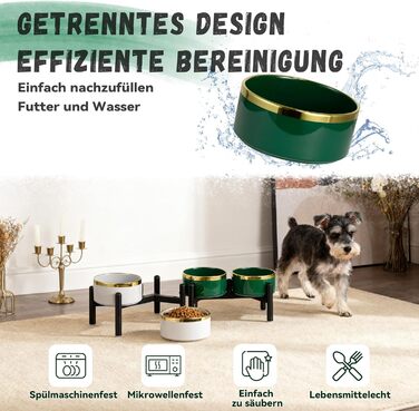 Керамічна годівниця для собак на підставці з нержавіючої сталі - подвійний набір мисок для собак, невеличких та середніх порід - неслизький набір мисок для корму та води - 350г / 660мл - 15см - сірий M сірий