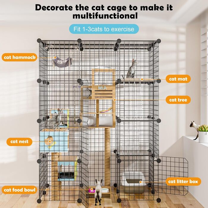 Великий котячий вольєр для дому та вулиці, металевий, знімний, DIY Catio для 1-3 котів, 2x3x4 м, ігровий майданчик