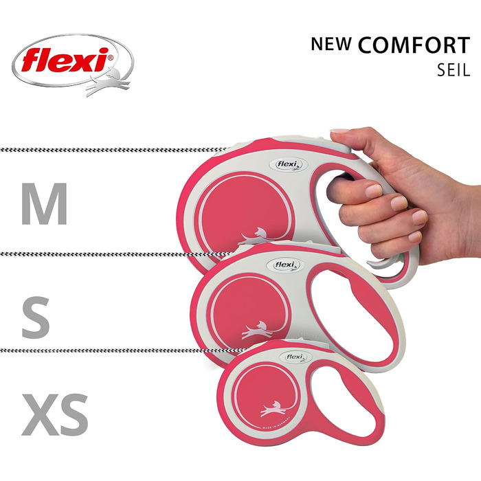 Рулетка для собак Flexi, висувна, з м'якою ручкою, 3/5/8 м, для собак 8-20 кг, червона
