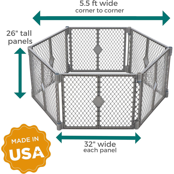 Laufstall для собак North States MYPET Petyard, 6 панелей, 66 см, складаний, для дому та вулиці, Feldstone Basic